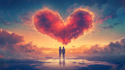 Two Hearts Under a Glowing Sunset Sky Together