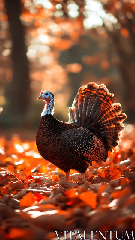 Autumn monarch turkey struts through a fiery leaf kingdom.