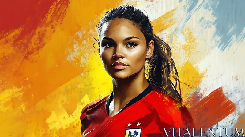 Digital portrait of female footballer against abstract bicolor field