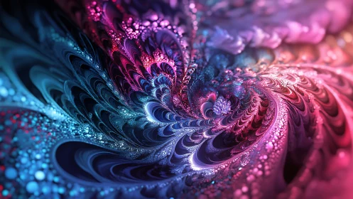 Neon fractal vortex with swirling bioluminescent textures.