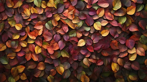 Autumn leaves form a colorful carpet of overlapping hues.