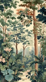 Tropical Forest Sanctuary: Botanical Illustration with Layered Depth.
