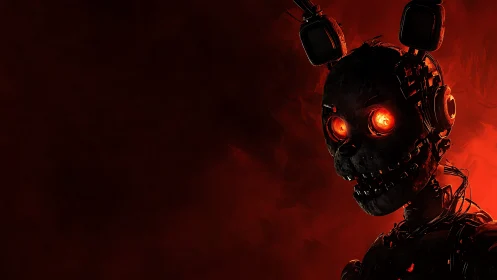 Clockwork hare ignites the dark with molten cyber gaze