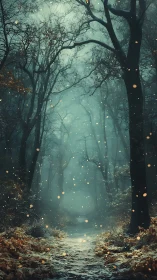 Enchanted Forest Path with Ethereal Lights