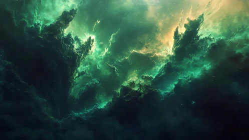 Turbulent luminous nebula forms irregular vertical cloud masses