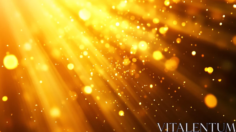 Golden sunlight rays with glowing dust particles, abstract background.