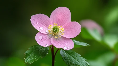 Pink Hellebore Blooming After Rain.