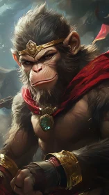 Crowned warrior monkey studies mortals with quiet mischief