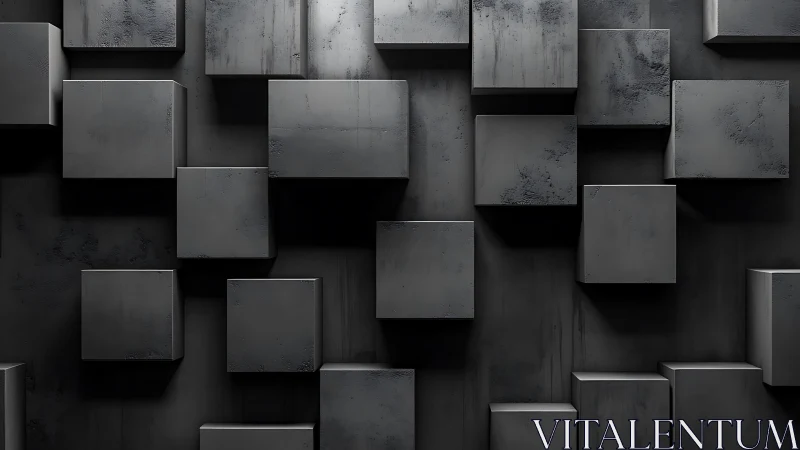 Bold charcoal cubes create a calm, geometric wall rhythm