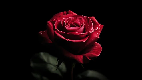 Crimson Bloom Catches Starlight Against Obsidian Backdrop