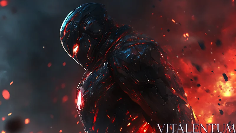 Emberforged cyber warrior ignites amid shattering starlight.