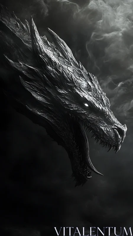Shadow-forged dragon roars from storm-dark swirling clouds