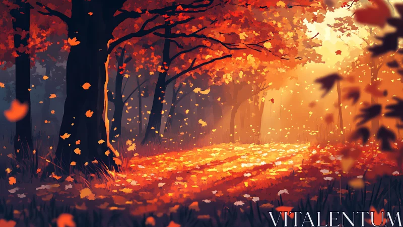 Luminous Autumn Forest: Digital Landscape with Glowing Foliage.