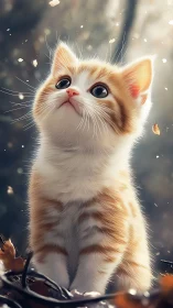 Ethereal Orange and White Kitten Gazing Upward.