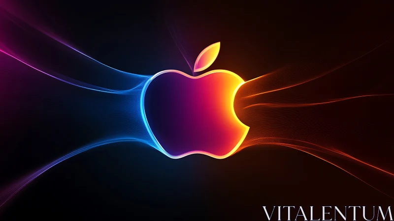 Glowing gradient apple emblem with dynamic neon light trails