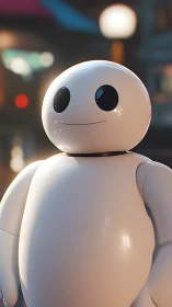 Soft-lit white service robot rendered in cinematic 3D portrait