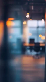 Bokeh-Layered Office Interior: Chromatic Blur and Depth Compression.