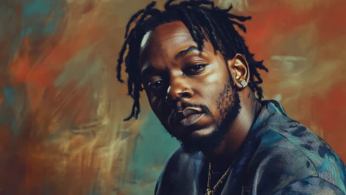 Portrait shows man with short dreads against blurred colors