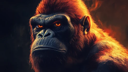 Ember crowned gorilla king glaring through molten shadow.
