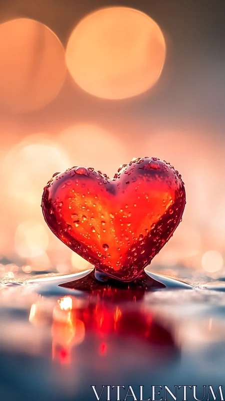 Heart-shaped translucent form with internal luminescence against bokeh background