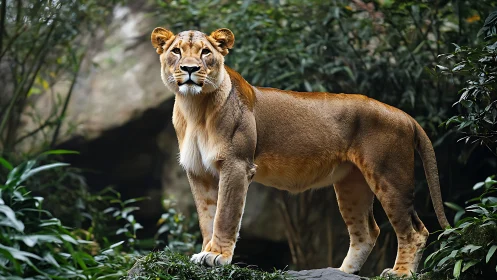 Forest throne claimed as lioness pauses on her green lookout