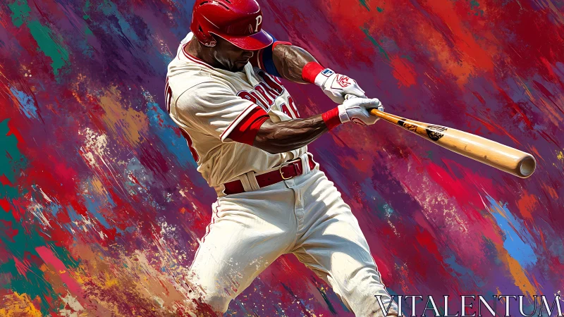 Dynamic digital painting of baseball batter mid-swing impact