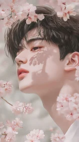 Blossom-lit profile caught in a pastel daydream hush.