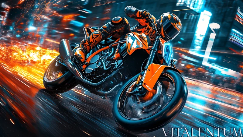 Neon-lit street racer tears through a blazing cyber city