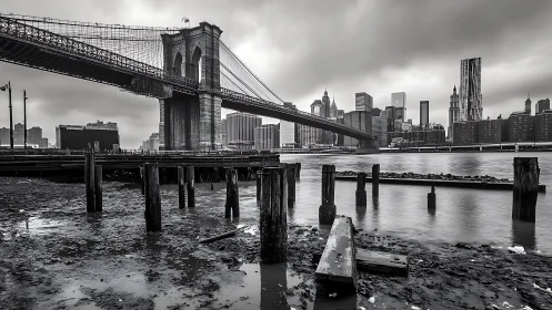 Moody Brooklyn Bridge scene welcomes a quiet city shoreline