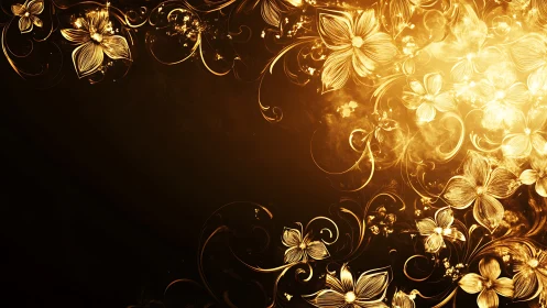 Golden Floral Ornament on Dark Background.