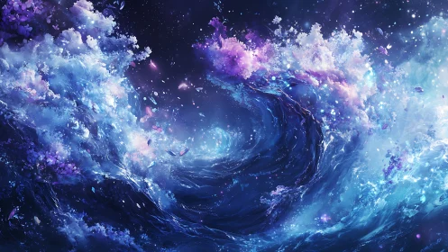 Cosmic vortex of luminous nebular waves rendered in ethereal hues