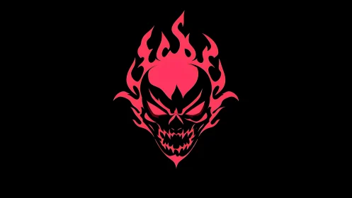 Flaming skull emblem is rendered in flat neon red silhouette