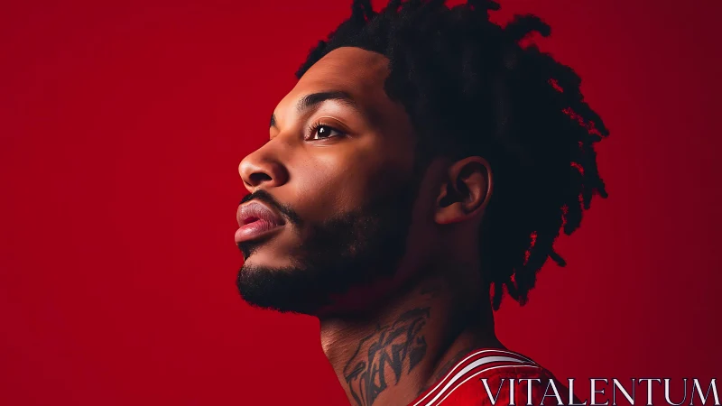 Warm portrait of hopeful man in bold red backdrop.