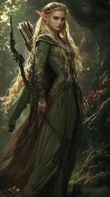 Elf archer in green forest armor holding bow and quiver.