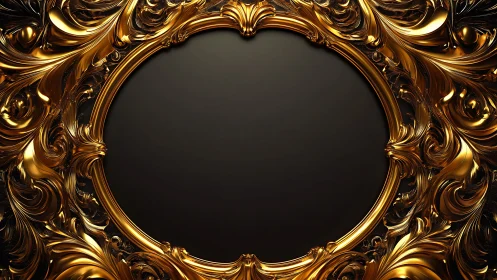 Baroque-inspired circular gold frame encases a dark void