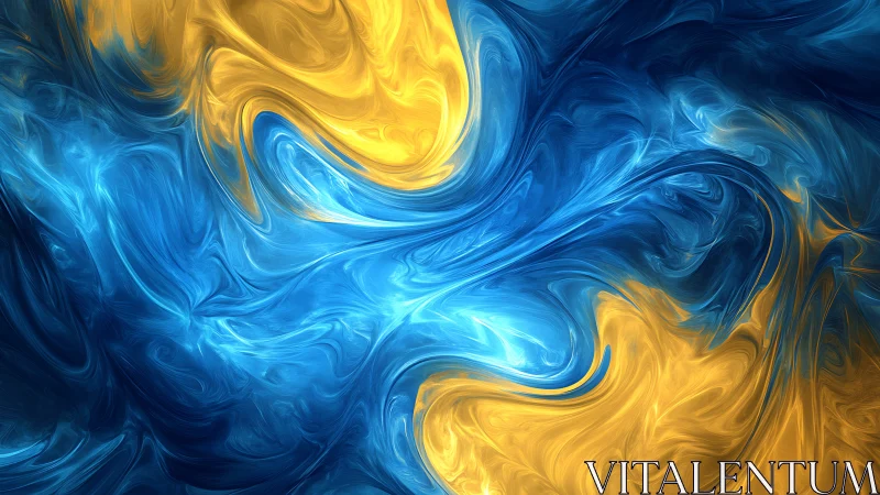 Blue and yellow fluid abstract swirl digital background.