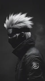 Monochrome masked ninja profile in dramatic side light.
