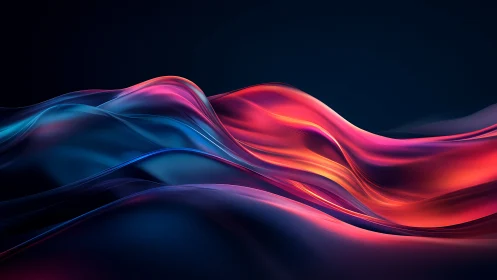 Gradient light waves form fluid neon ribbons on dark horizon