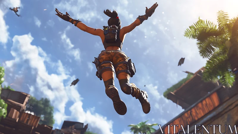 Dynamic 3D action plunge with low-angle combat perspective.