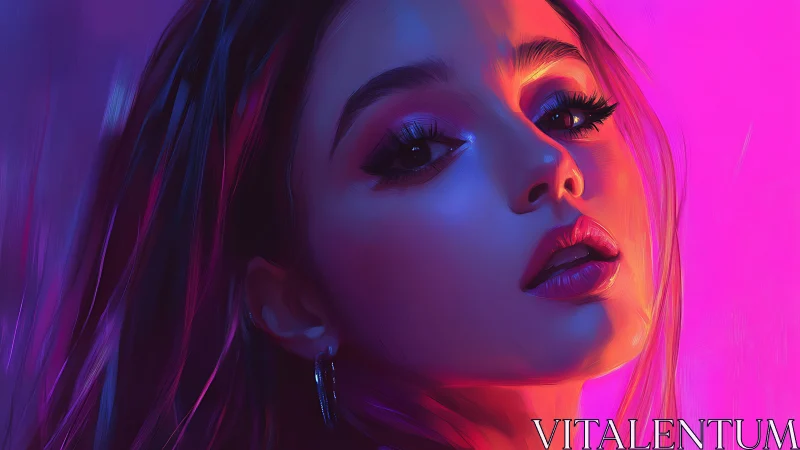 Neon-lit digital portrait glows with moody, cinematic allure