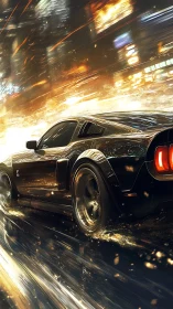 High-velocity muscle coupé in reflective neon rainscape sprint.