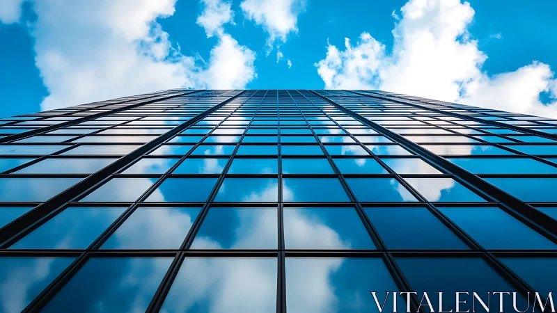 Photorealistic glass façade with vanishing point symmetry.