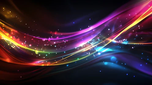 Chromatic light trails curve across a deep digital void