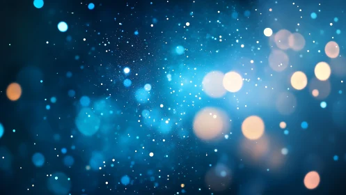 Blue bokeh background with soft glowing light particles.