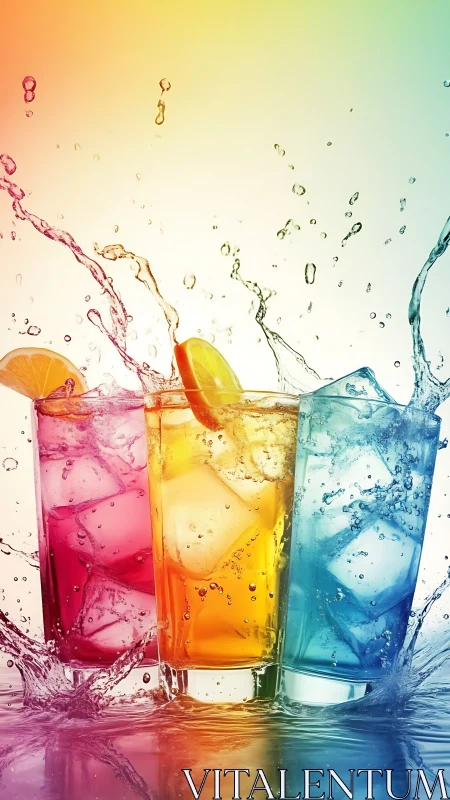 Chromatic Beverage Collision: Dynamic Fluid Splash Composition.