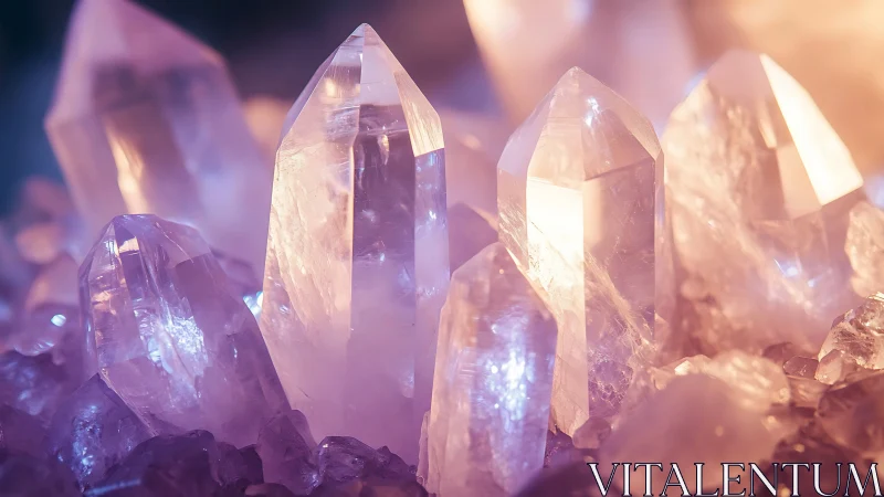 Cluster of translucent quartz crystals under soft lighting.