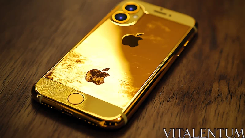 Gilded smartphone idol gleams like pocket-sized treasure chest.