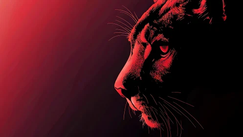Red neon panther profile against deep shadowed backdrop.
