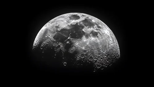 Half-illuminated moon reveals stark craters in deep space