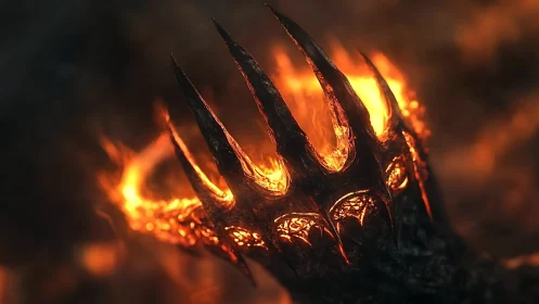 Metallic artifact with thermal illumination against dark background.